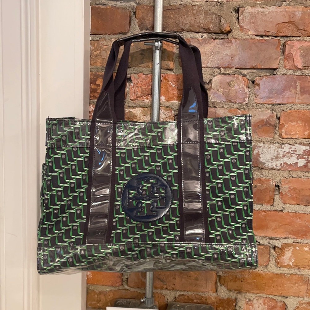 Tory Burch green/navy tote